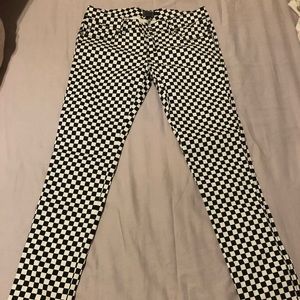 Checkered skinny jeans.